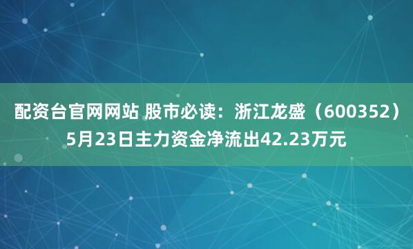 配资台官网网站 股市必读：浙江龙盛（600352）5月23日主力资金净流出42.23万元