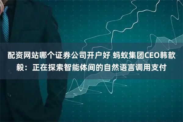 配资网站哪个证券公司开户好 蚂蚁集团CEO韩歆毅：正在探索智能体间的自然语言调用支付