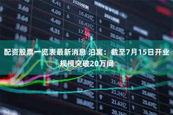 配资股票一览表最新消息 泊寓：截至7月15日开业规模突破20万间