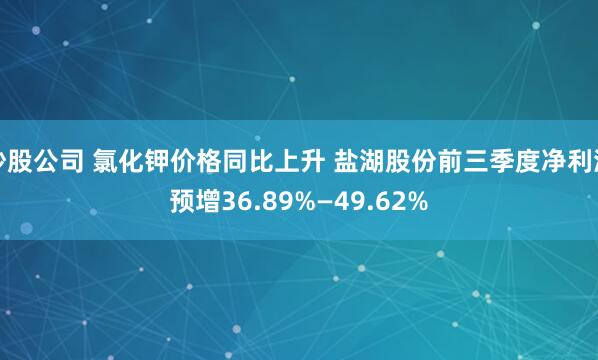 炒股公司 氯化钾价格同比上升 盐湖股份前三季度净利润预增36.89%—49.62%