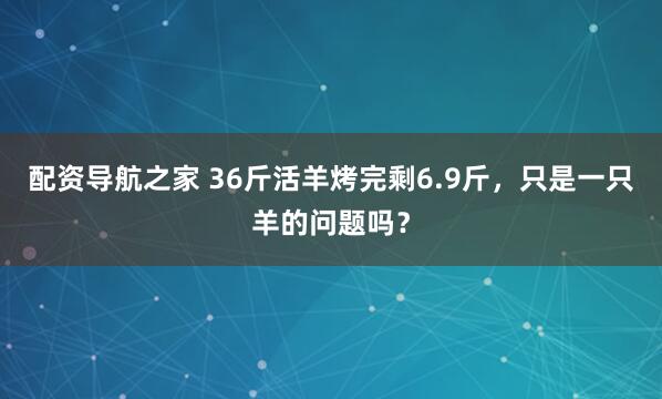 配资导航之家 36斤活羊烤完剩6.9斤，只是一只羊的问题吗？